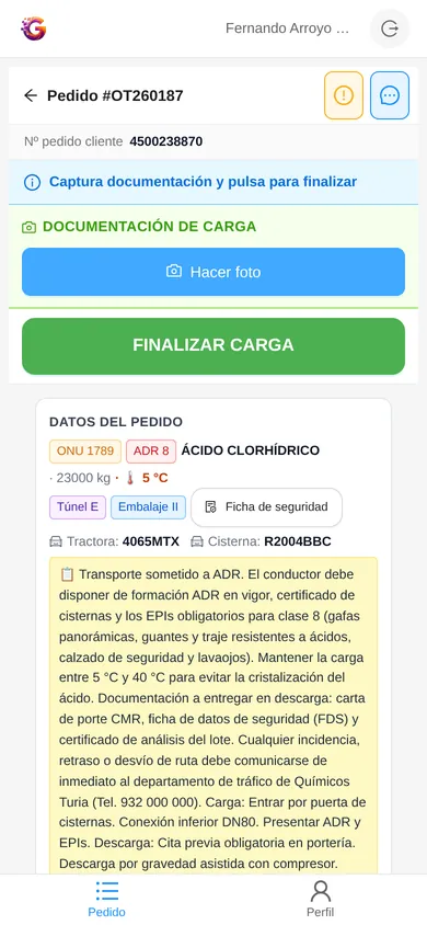 Ordine nell’app dell’autista di Giormo